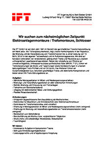 Stellenausschreibung Trafomonteur
